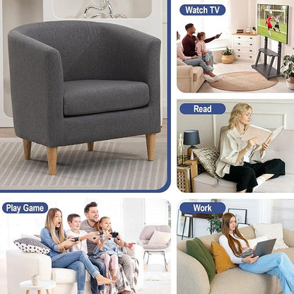Accent Barrel Chair Set of 2, Modern Comfy Living Room Chairs with Armrest Small Reading Chair with Cozy Soft Padded for Bedroom Reception Room Cafe, Grey