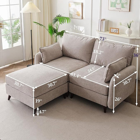 73'' Loveseat Sofa with All Seats Storage, Modular Sectional Couch with Movable Ottoman,Oversized Comfy Couch with 7.8'' Cushion,24.5'' Deep Seat,for Living Room,Bedroom,Velet,Khaki