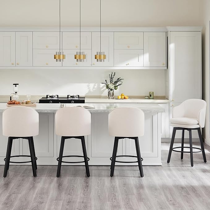 Counter Height Barstools 26 inch Upholstered Swivel Bar Stools with Back and Wood Legs for Kitchen Island,Set of 1,Beige Fabric