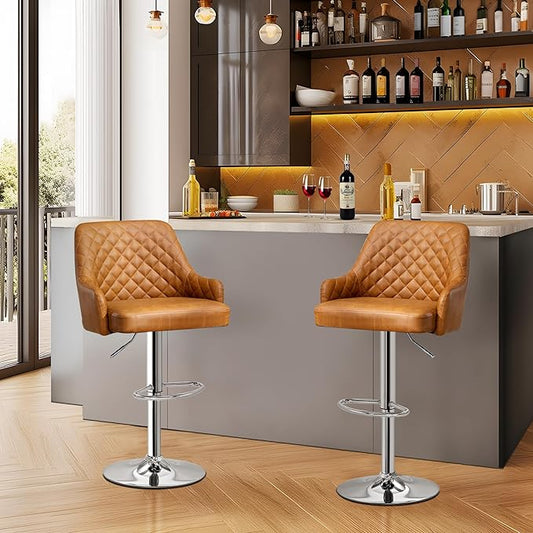 Adjustable Bar Stools Set of 2, Bar Height Stools for Kitchen Counter,Brown