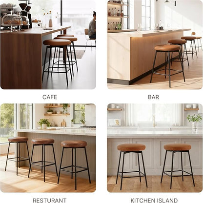 Swivel Bar Stools Set of 6, 24" Counter Height Bar Stool, Backless Barstools with Faux Leather Upholstered Seat&Sturdy Wood Legs for Kitchen Island, Black