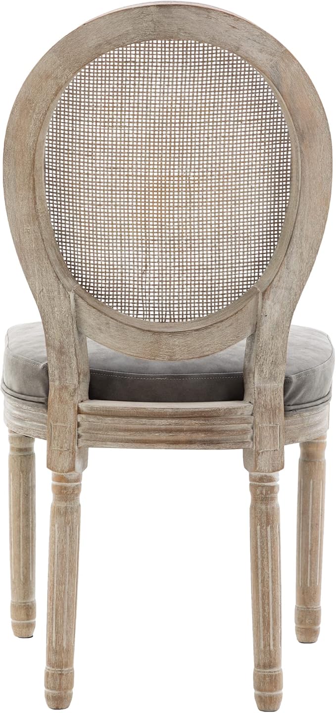 Farmhouse Leather Dining Room Chairs Set of 6 French Dining Chairs with Round Rattan Back French Bistro Chairs for Dining Room/Living Room/Kitchen/Restaurant, Grey