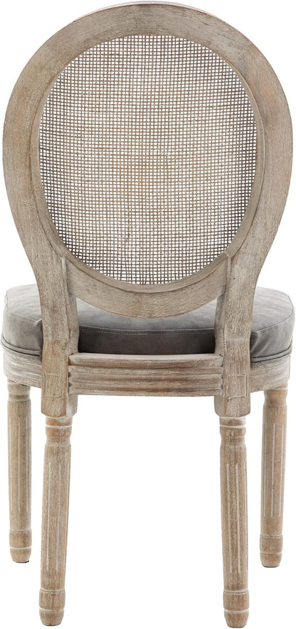 Farmhouse Leather Dining Room Chairs Set of 4 French Dining Chairs with Round Rattan Back French Bistro Chairs for Dining Room/Living Room/Kitchen/Restaurant, Grey