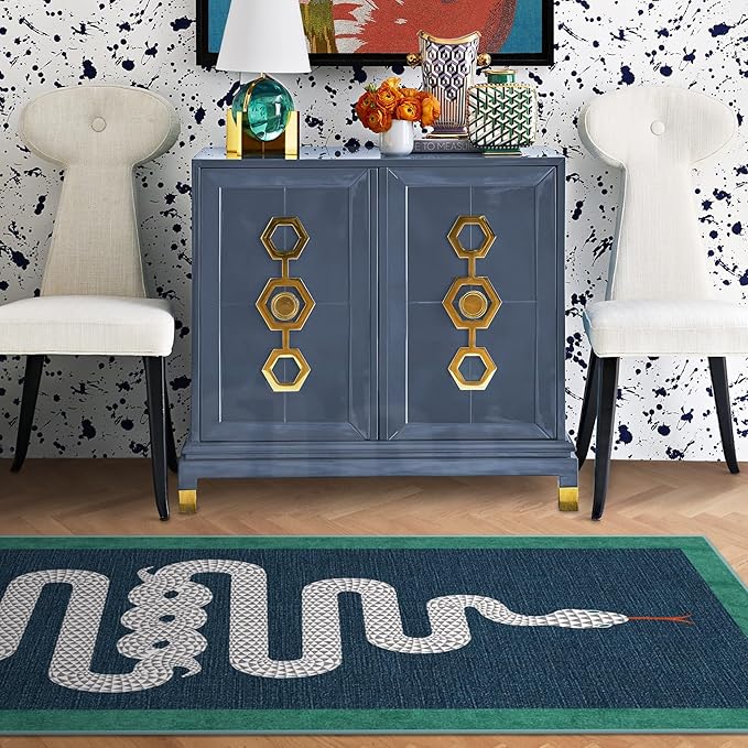RUGGABLE x Jonathan Adler Machine Washable Modern Area Rug – Venom Sapphire 5x7, Stain-Resistant, Non-Slip – Medium Rugs for Living Room, Bedroom, Hallway, Entryway & Office–with Cushioned Pad