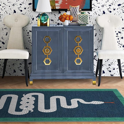 RUGGABLE x Jonathan Adler Washable Modern Area Rug – Venom Sapphire 3x5, Stain-Resistant, Non-Slip – Small Machine Washable Rugs for Living Room, Bedroom, Hallway, Entryway & Office–with Standard Pad