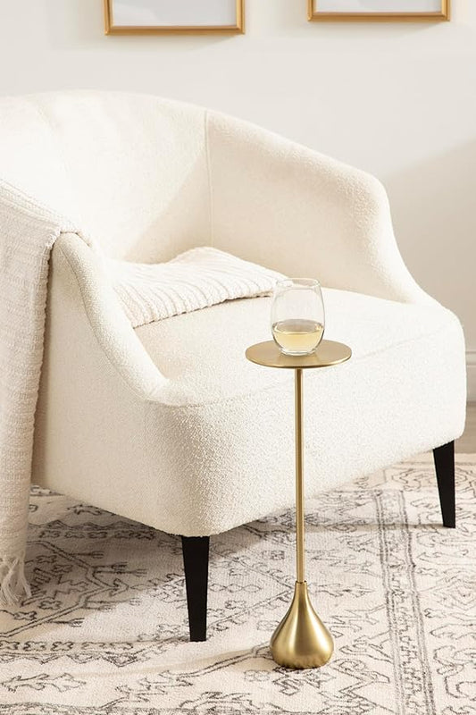 Kate and Laurel Hersi Decorative Modern Pedestal Drink Table; 7 x 7 x 20; Gold; Cast Aluminum Mini Table with Teardrop Base for Use as Small Plant Stand or Living Room Martini Table