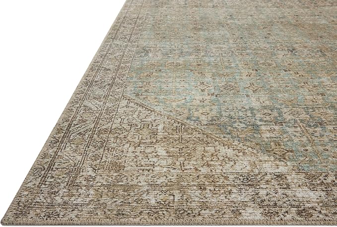Loloi Amber Lewis Cambria Collection CBR-05 Aqua/Natural 5'-0" x 7'-6" Area Rug Jute, Neutral, Vintage Style, Antique Tone, Living, Bedroom, Dining, Carpet