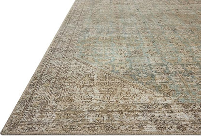 Loloi Amber Lewis Cambria Collection CBR-05 Aqua/Natural 2'-6" x 12'-0" Runner Rug Jute, Neutral, Vintage Style, Antique Tone, Living, Bedroom, Dining, Carpet