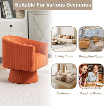 Swivel Accent Chair,Modern 360° Swivel Barrel Chair, Corduroy Upholstered Single Sofa for Living Room, Bedroom(Orange)