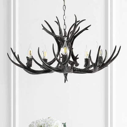 JONATHAN Y JYL6300C Eldora 30" Adjustable Resin Antler 5-Light LED Chandelier, Glam, Rustic,Cottage,Transitional, Dimmable Dining Room, Living Room, Kitchen, Foyer, Bedroom, Black