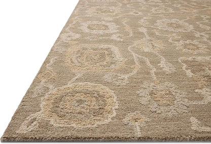 Loloi Chris Loves Julia Dorothea Collection DRT-01 Oak/Natural 3'-6" x 5'-6" Accent Rug Wool Neutral Floral Living Room Bedroom Carpet