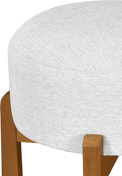 Christopher Knight Home Lera Modern Counter Height Bar Stools Set of 4, Fabric Round Stool Chair for Kitchen Island, Wooden Dining Room Chair, Upholstered Counter Stool with Footrest, Walnut+Ivory