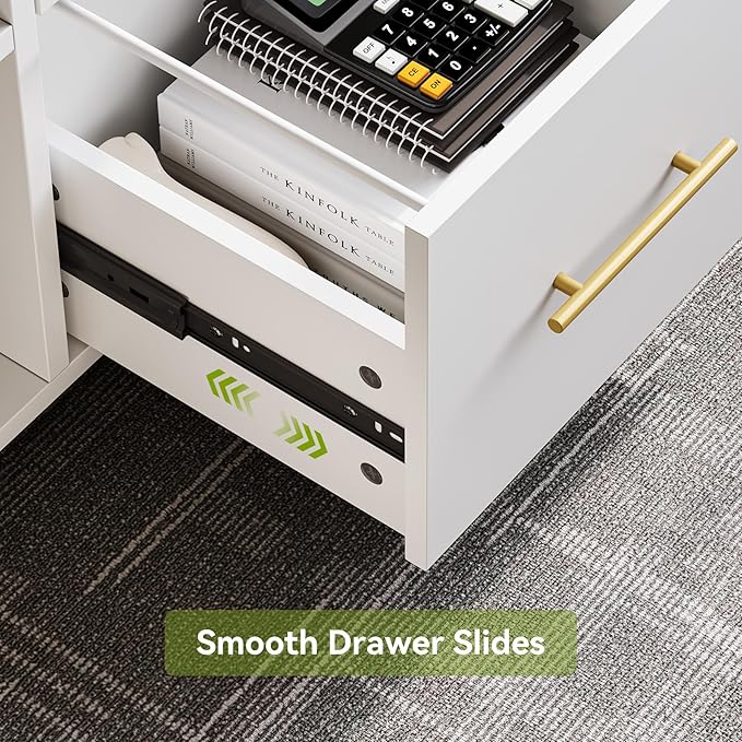 LITTLE TREE 2 Drawer Rolling File Cabinet for Home Office, 39-Inch Lateral Filing Storage Cabinet on Wheels Fits A4/Legal/Letter Size, Printer Stand with Shelves, White