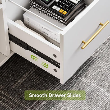 LITTLE TREE 2 Drawer Rolling File Cabinet for Home Office, 39-Inch Lateral Filing Storage Cabinet on Wheels Fits A4/Legal/Letter Size, Printer Stand with Shelves, White