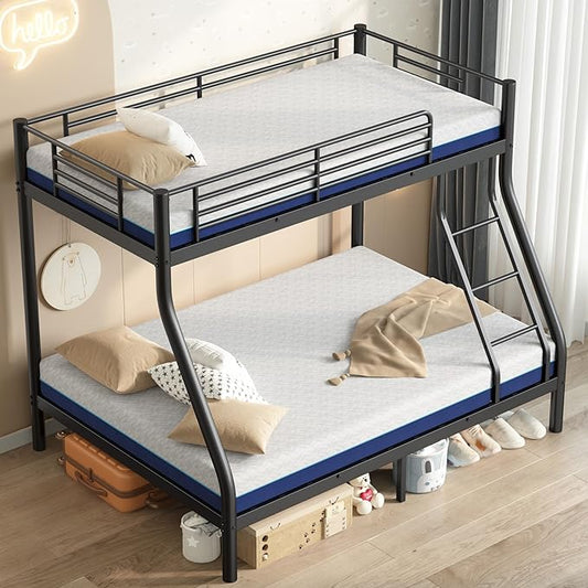 soges Twin Over Full Metal Bunk Bed Set with 6" Mattresses Included, All-in-One Bunk Bed for Kids/Adults, Heavy Duty Sturdy Bed Frame with Ladder & Guardrail, with Memory Foam Mattress, Easy Assembly