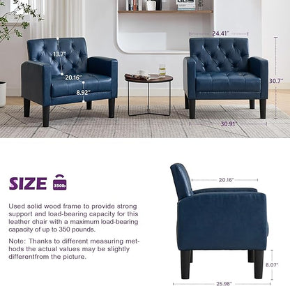 TYBOATLE Accent Chair Comfy Living Room Chair Leather Tufted Mid Century Modern Accent Chair, Small Cozy Reading Arm Chair for Office, Bedroom (1, Blue)