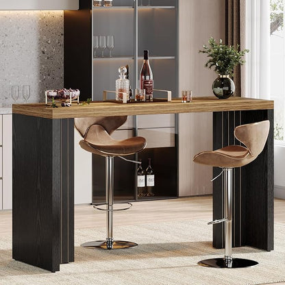 Tribesigns Home Bar Unit, 55.12-Inch Bar Table with a Spacious Tabletop, Modern Freestanding Mini Bar for Home Kitchen, Living Room, Balcony, Basement, Brown & Black