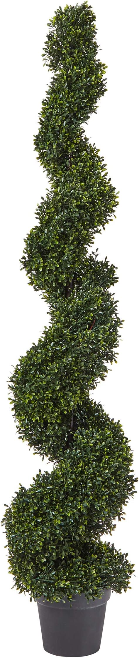 5 Ft Artificial Boxwood Spiral Topiary Tree - Realistic Fake Plant with Weighted Pot for Indoor or Outdoor Use - Artificial Plants for Living Room, Office, or Home Decor by Pure Garden (Green)