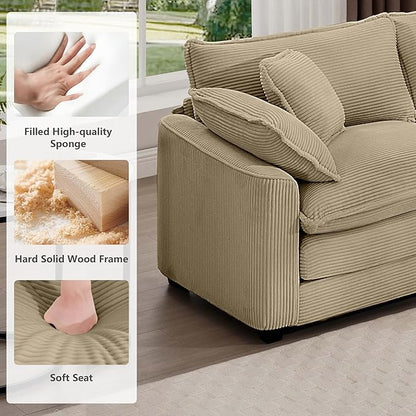 mikibama Luxury 3 Piece Sofa Set, 3-Seater & 2 Single Sofa Set, Modern Corduroy Comfy Cloud Couches Set for Living Room Office with 2 Armrest Pillows and 5 Toss Pillows, Camel