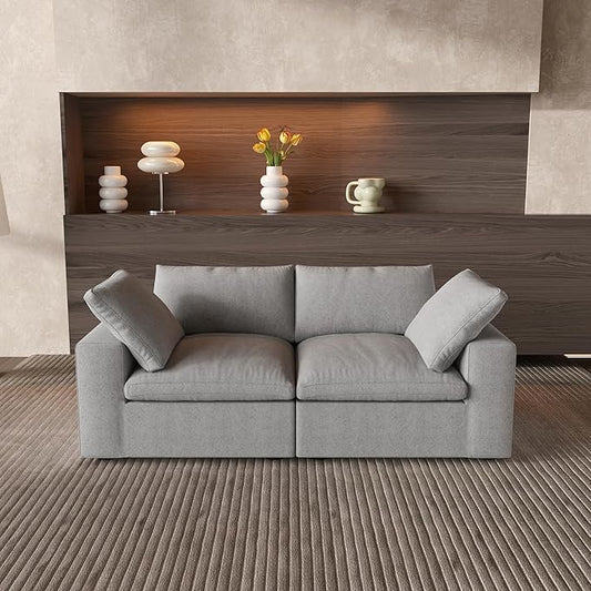 WJShome 80.3" Cloud Modular Sectional Sofa with Thick Cushion, Wide LoveSofa Minimalist Sofa Couch,Deep Seat Couches for Living Room Sofa Sets(Light Grey, LoveSeat)
