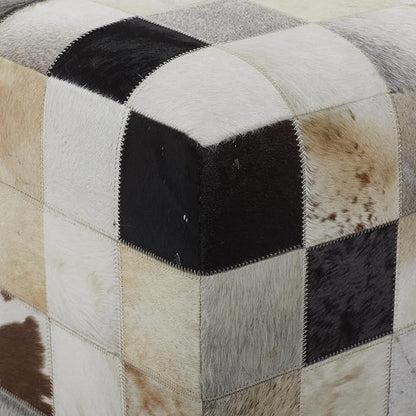 Deco 79 Leather Handmade Stool with Patchwork Pattern, 16" x 16" x 16", Multi Colored