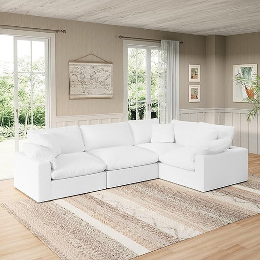 Modular Sectional Sofa Cloud Couch,Down Filled Comfy Cloud Modern Sofa,White Linen Oversized Couch Cushion Covers Removable for Living Room