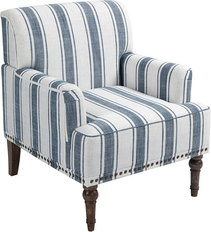 UIXE Stripe Accent Chair Arm Chair, Modern Nailhead Trim Club Armchair with Wood Legs, Comfy Living Room Single Sofa Reading Seat Bedroom Side Seating for Home Office, Dark Blue