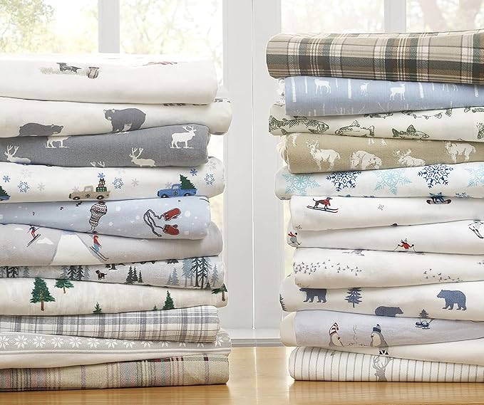 Eddie Bauer - Flannel Sheets Twin Size, Anti-Pilling & Wrinkle Resistant Cotton, Touchably Soft for All-Season Comfort - Bed Sheets with Matching Pillowcases & Fitted Sheet (Ski Slope)