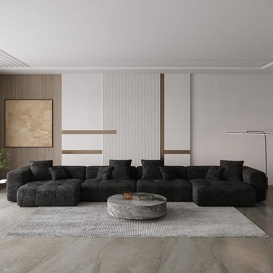 WJShome 183" Oversized Modular Sectional Sofa, U Shaped Couch with Ottoman,Sectional Couches for Living Room,Large Linen Deep Seat with Pillow Couches for Home,Spacious Space,Black