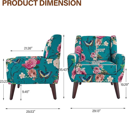 Accent Chairs Set of 2, Modern Fabric Armchairs for Living Room, Comfy Upholstered Arm Chairs Tufted for Indoor Bedroom Office Room (Pattern Blue)