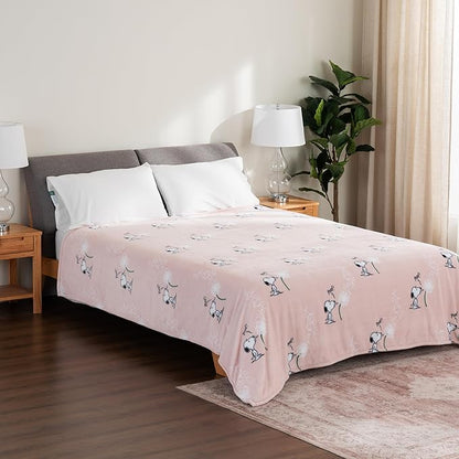 Berkshire Blanket Peanuts® VelvetLoft® Cute Character Snoopy Plush Blanket,Make A Wish Spring Pink,King 90 in x 108 in (Official Peanuts® Product)