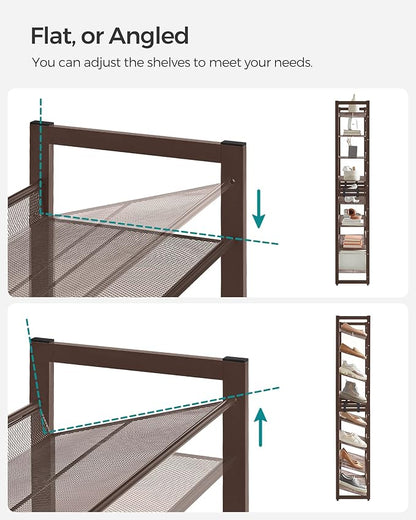 SONGMICS Shoe Rack, 8-Tier Shoe Organizer, Metal Rack for Garage, Set of 2, 4-Tier Stackable Shelf, with Adjustable Flat or Angled Shelves, 32-40 Pairs, Bronze ULMR08A