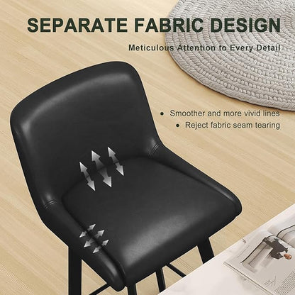 Swivel Bar Stools, 30''H Upholstered Barstools with Backs, Modern Counter Height Bar Stool Chairs for Kitchen Island, Metal Legs (Black- Faux Leather, Set of 3-30" H)