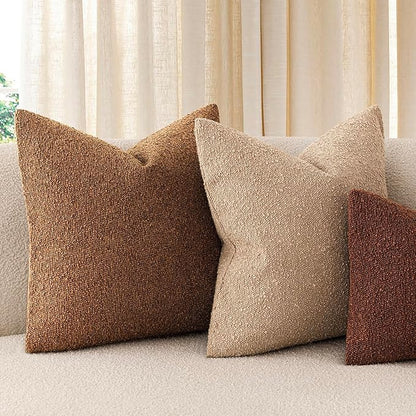 Foindtower Pack of 2, Decorative Textured Boucle Throw Pillow Covers Neutral Accent Solid Pillow Cases Cozy Soft Couch Cushion Case for Chair Sofa Bedroom Living Room Home Decor 22x22 Inch Hazel Brown