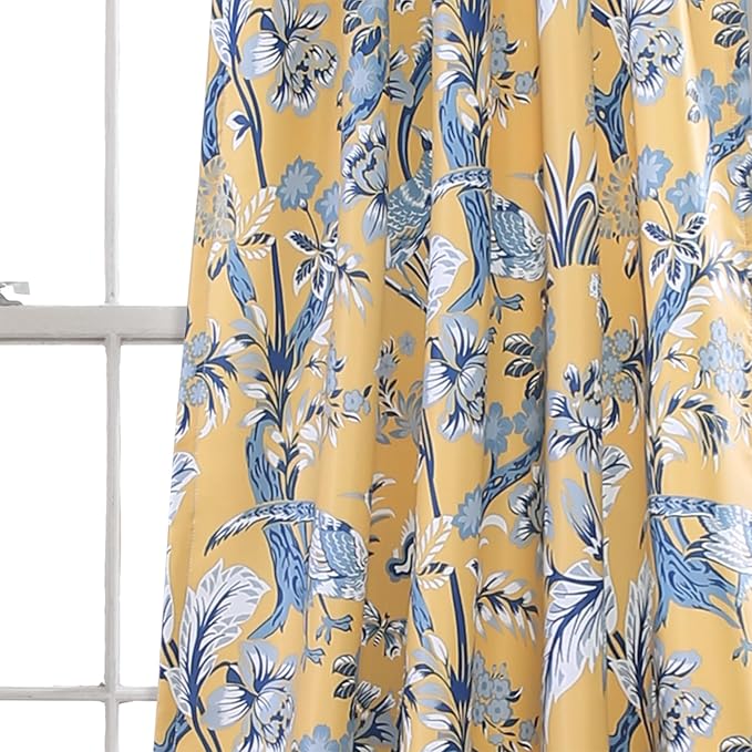 Lush Decor Dolores Light Filtering Window Panels, Pair, 52" W x 108" L, Yellow - Floral Curtains for Bedroom - Vintage Curtains - Coquette Room Decor