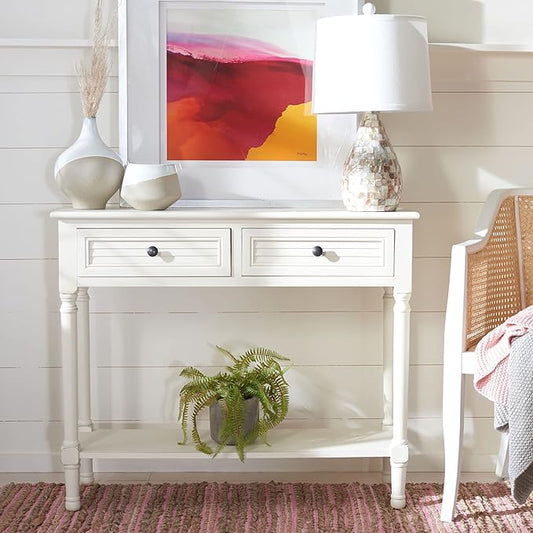 Safavieh Home Collection Tate Distressed White 2-Drawer Bottom Shelf Console Table