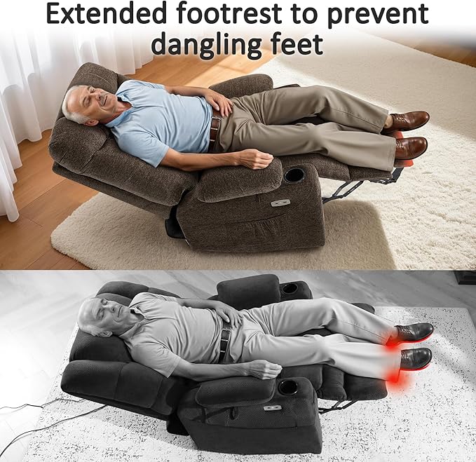 MCombo Oversized Power Lift Recliner Chair with Extended Footrest for Elderly People, Fabric R7399 (Brown, Large-Oversize)