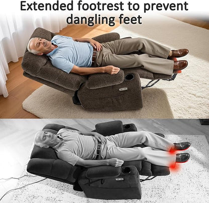 MCombo Oversized Power Lift Recliner Chair with Extended Footrest for Elderly People, Fabric R7289 (Brown, Medium-Oversize)