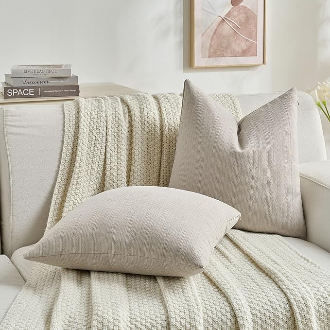 FUTEI Oatmeal Decorative Throw Pillow Covers 20x20 Inch Set of 2,Soft Cozy Wheat Ear Striped Patterns Cushion Cases,Modern Home Decor for Couch Bed Living Room