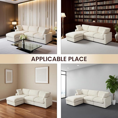 WJShome Modern Sectional Couches for Living Room,100 Inch 3-Seater Chenille Deep Seat Modular Sofa, Cloud Couch for Bedroom and Apartment，Beige