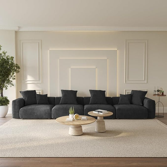 WJShome Modular Sectional Sofa Couch,181.1inch Oversized 4 Seater Couch, Upholstered with Corduroy Fabric Couches with 6 Pillows,Cushion Covers Removable& Washable,for Living Room