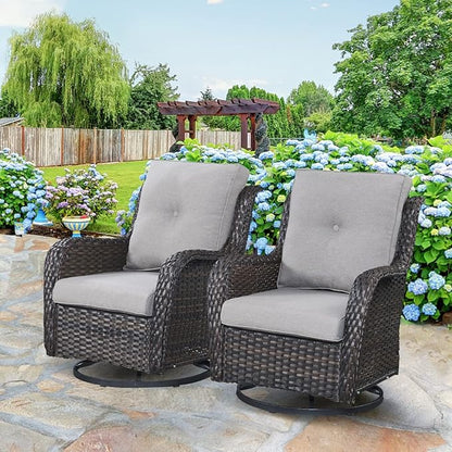 HUMMUH 9 Piece Patio Furniture PE Wikcer Outdoor Furniture Set with Sectional Sofa Swivel Patio Chairs Ottomans and Glass Coffee Table for Yard,Garden,Lawn