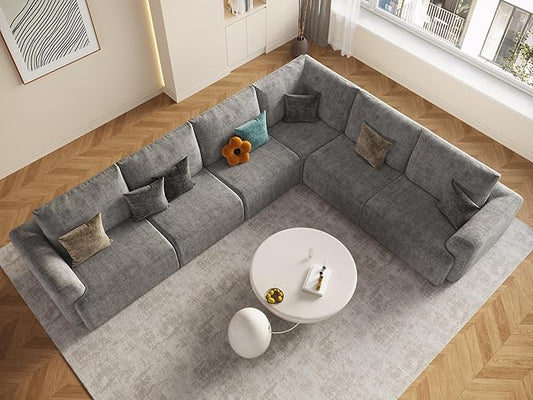 EASE MOOSE Boneless Modular Cloud Couch, Oversized L-Shaped Sectional Sofa for Living Room, Extra Large Movable Couches, 6-Deep-Seat Movable Sofas for Bedroom, Apartment, Chenille (Light Grey)