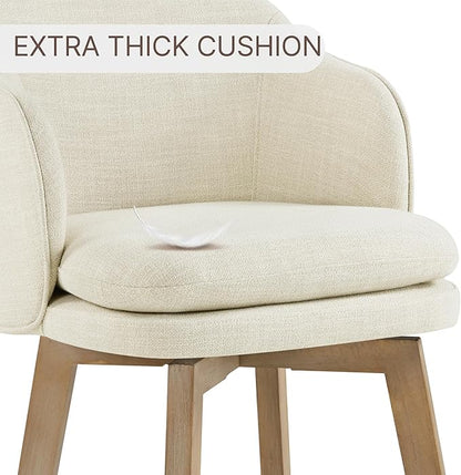 Counter Height Barstools 26 inch Upholstered Swivel Bar Stools with Back and Wood Legs for Kitchen Island,Set of 3,Linen Fabric