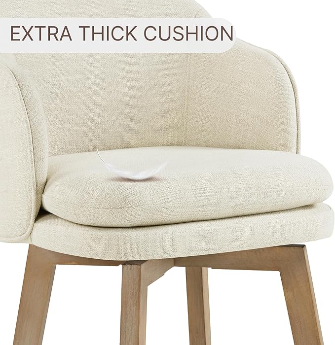 Counter Height Barstools 26 inch Upholstered Swivel Bar Stools with Back and Wood Legs for Kitchen Island,Set of 1,Linen Fabric