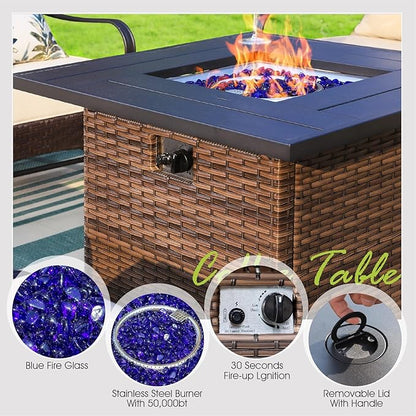 Sophia & William Patio Furniture Set with Fire Pit Table, 5 PCS Metal Outdoor Conversation Set Sofa Couch with Fire Pit Table, 4 Sofa Chairs for Outdoor Seating,Backyard,Porch(Navy)