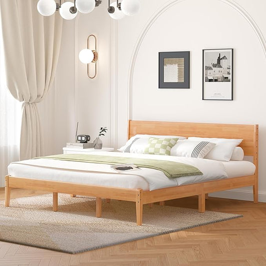 King Size Bed Frame and Headboard, Malaysian Oak King Bed Frame with Storage, Modern Platform Bed Frame with Headboard, No Box Spring Needed, Easy Assembly, Rustic Pine