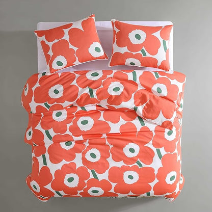 Marimekko - Duvet Cover Set, Super Soft Organic Bedding, Casual Home Decor (Unikko Orange, Full/Queen)