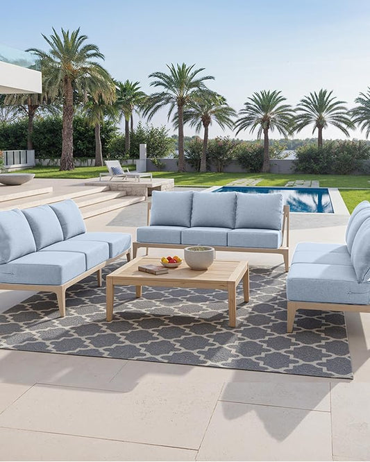 Luxury 24x24x6 Inch Outdoor Deep Seat Cushions Set of 6 - Comfortable Patio Zipper Chair Cushion for Outside Wicker Dining Rocking Swivel Chairs Loveseat Couch Sectional Sofa - Baby Blue