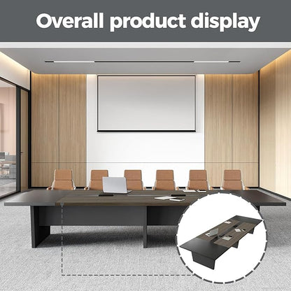 Modern Conference Table with Cable Management, Thickened Top & Trapezoidal Legs – Office Meeting Table for Executive Workspaces (Oak+Gray, 138" L